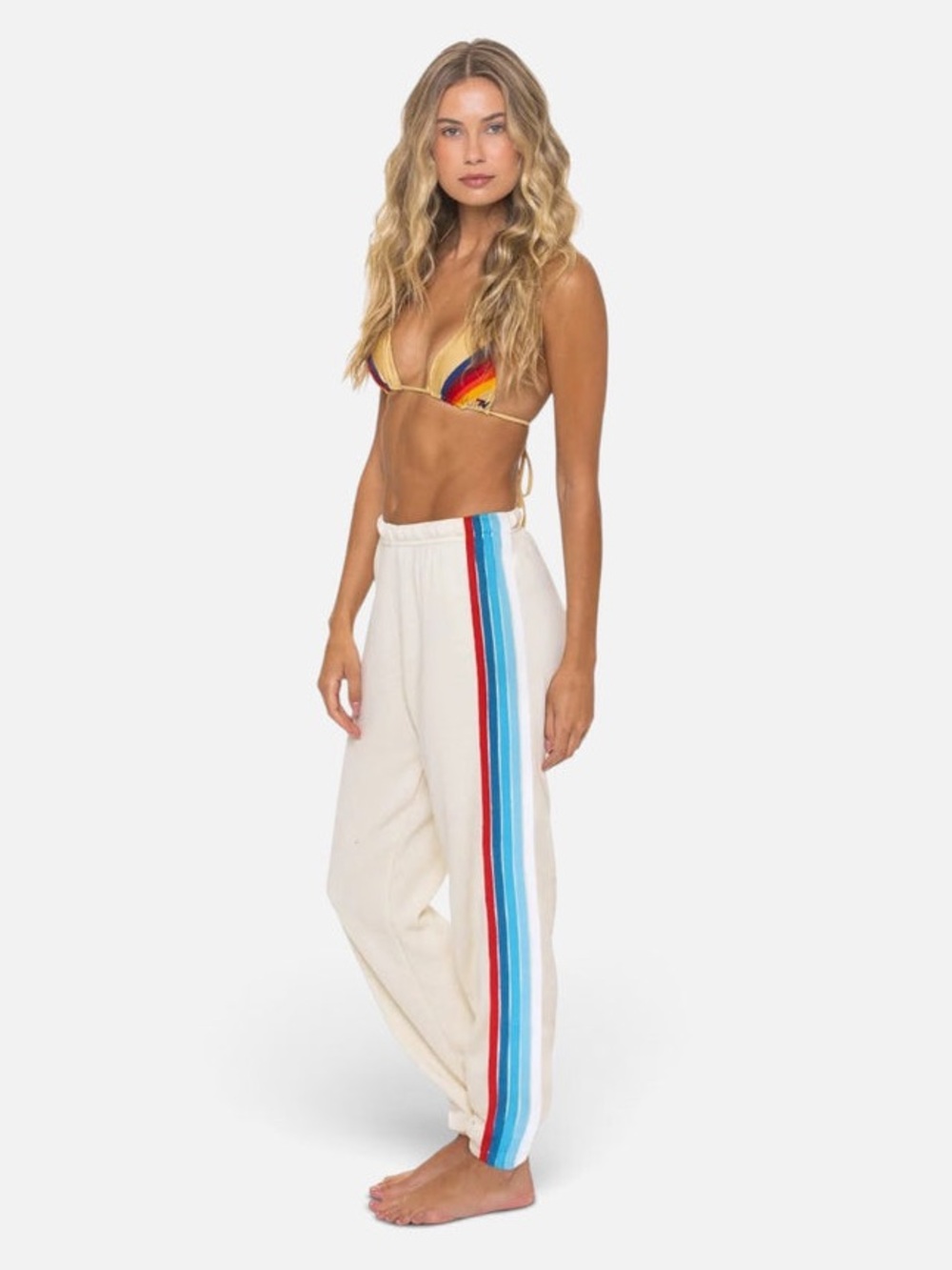 Aviator Nation 5 Stripe Sweatpants in the "Vintage White / USA - Size Small